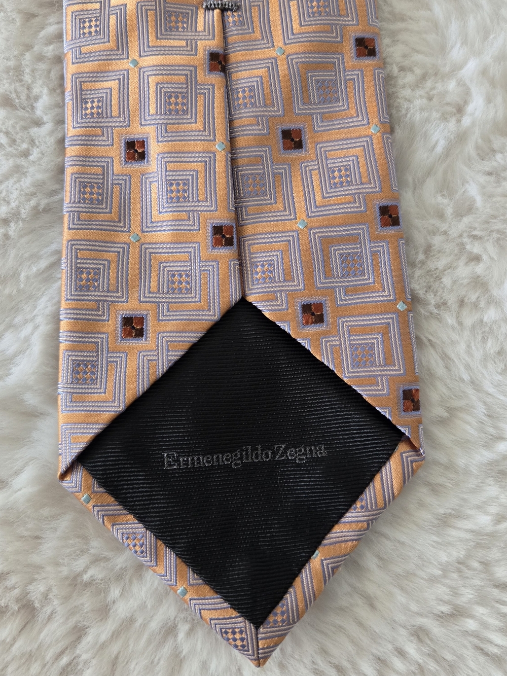 Ermenegildo Zegna Orange Geometric Silk Tie